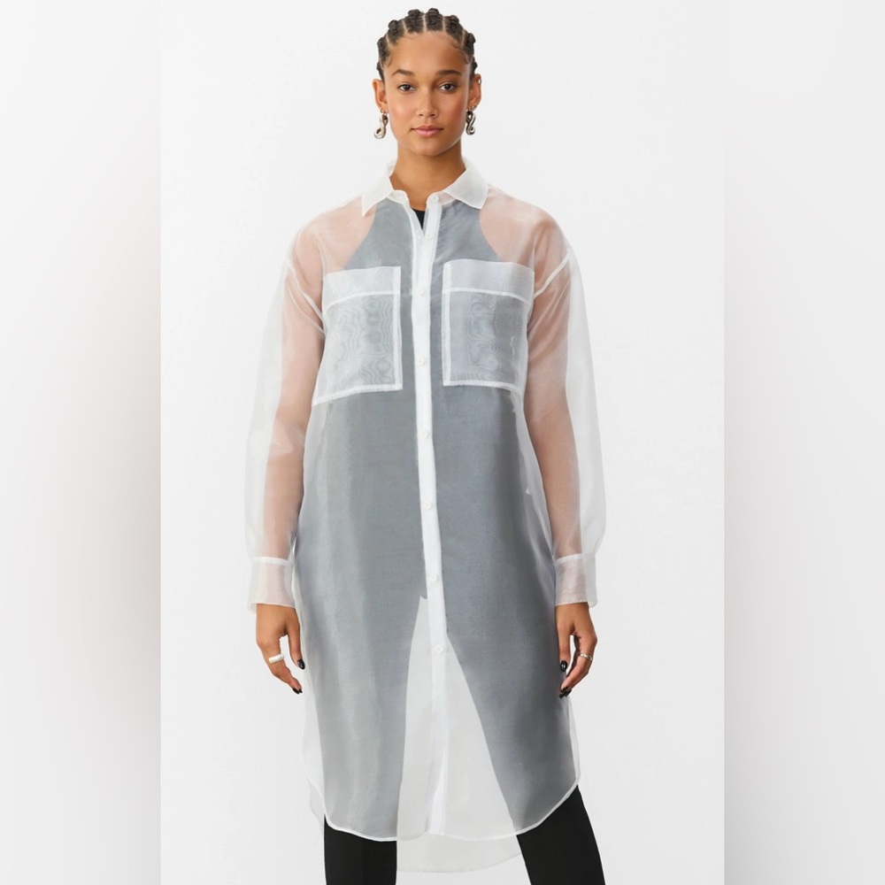 GSTQ Women's Sheer Tunic White Size M see through vest/